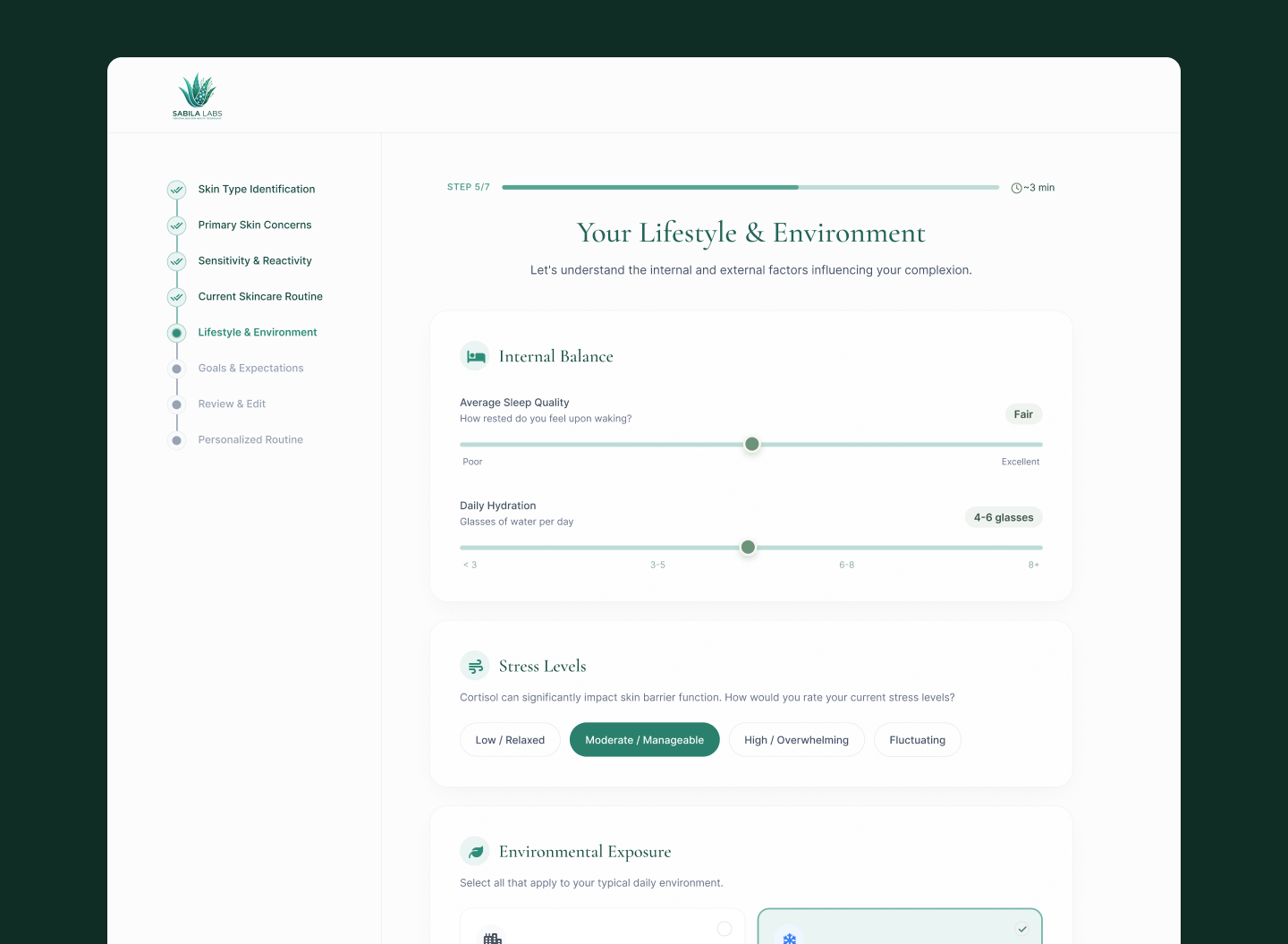 Assessment Step 5 — Lifestyle and Environment inputs